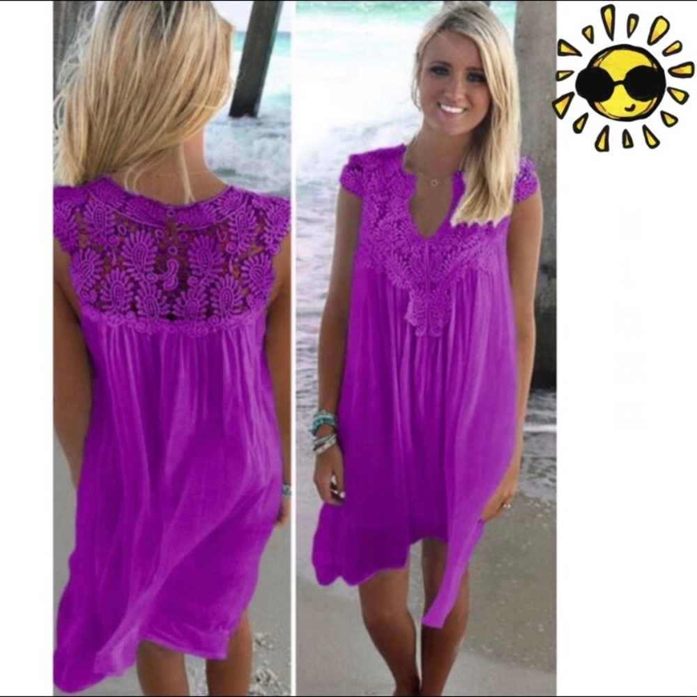 Boho Style Mini Swing Dress PURPLE - Picture 2 of 8